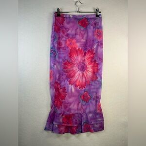 Y2K Floral Pink & Purple Sheer Maxi Skirt